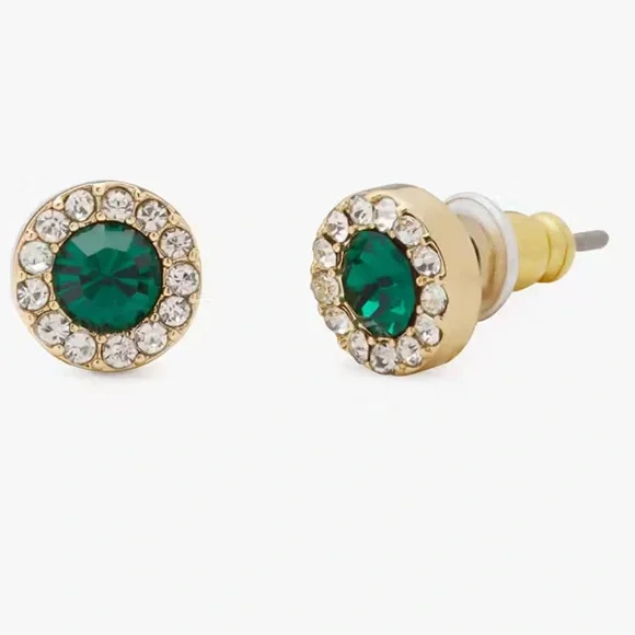 Sold- Kate Spade You’re A Gem Pave Halo Studs In Emerald Green Colour New - Picture 3 of 9